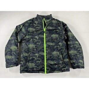 Swiss Tech Boy's 2XL 18 Neon Green Gray Camo Puffer Winter Jacket Coat Gorpcore